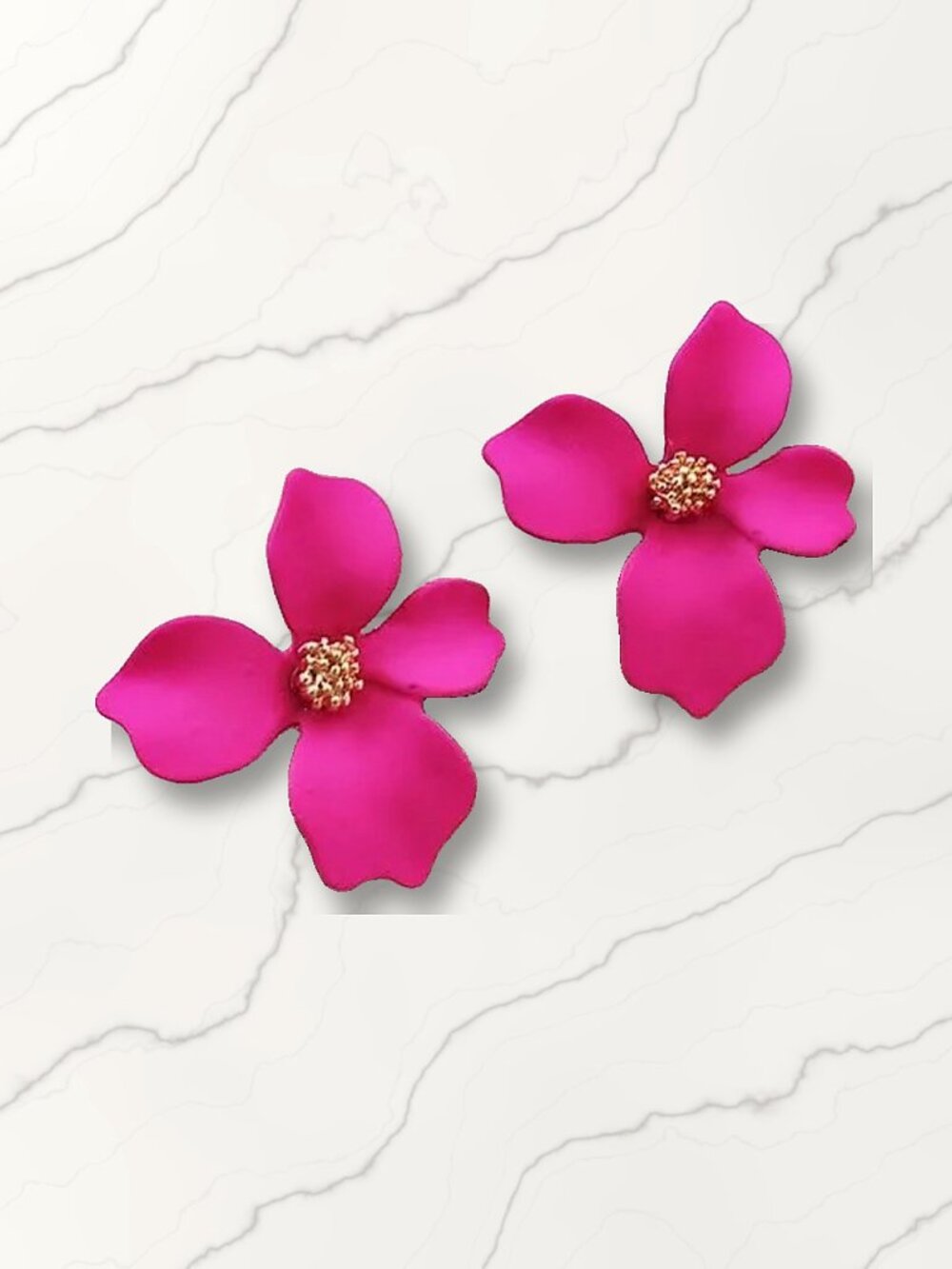 Hot Pink Matte Flower Petal Stud Earrings, Enamel Statement Studs NWT